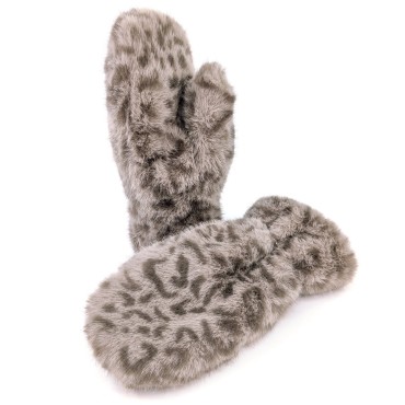 Faux Fur Mittens - Light Brown Animal Print Faux Fur Mittens - Light Brown Animal Print